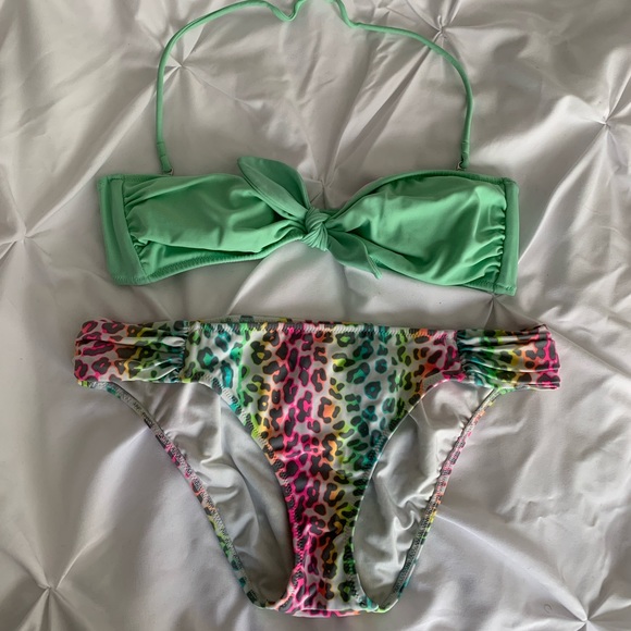 Animal print and green bikini